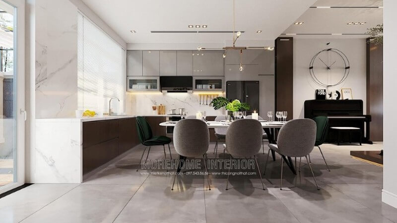 Mẫu tủ bếp gỗ công nghiệp hiện đại sang trọng cho nhà biệt thự Tủ bếp gỗ công nghiệp và tủ bếp acrylic