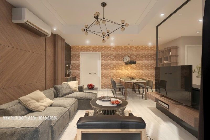 Mẫu bàn trà mặt đá được đặt ở trung tâm ngôi nhà mang đến không gian đầy ấn tượng và mới lạ