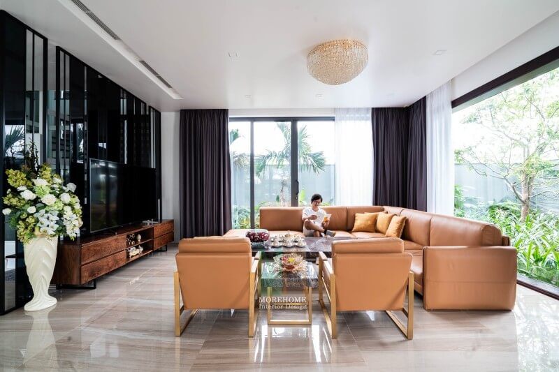 Hoàn thiện công trình thi công nội thất phòng khách biệt thự hiện đại tại hà tĩnh