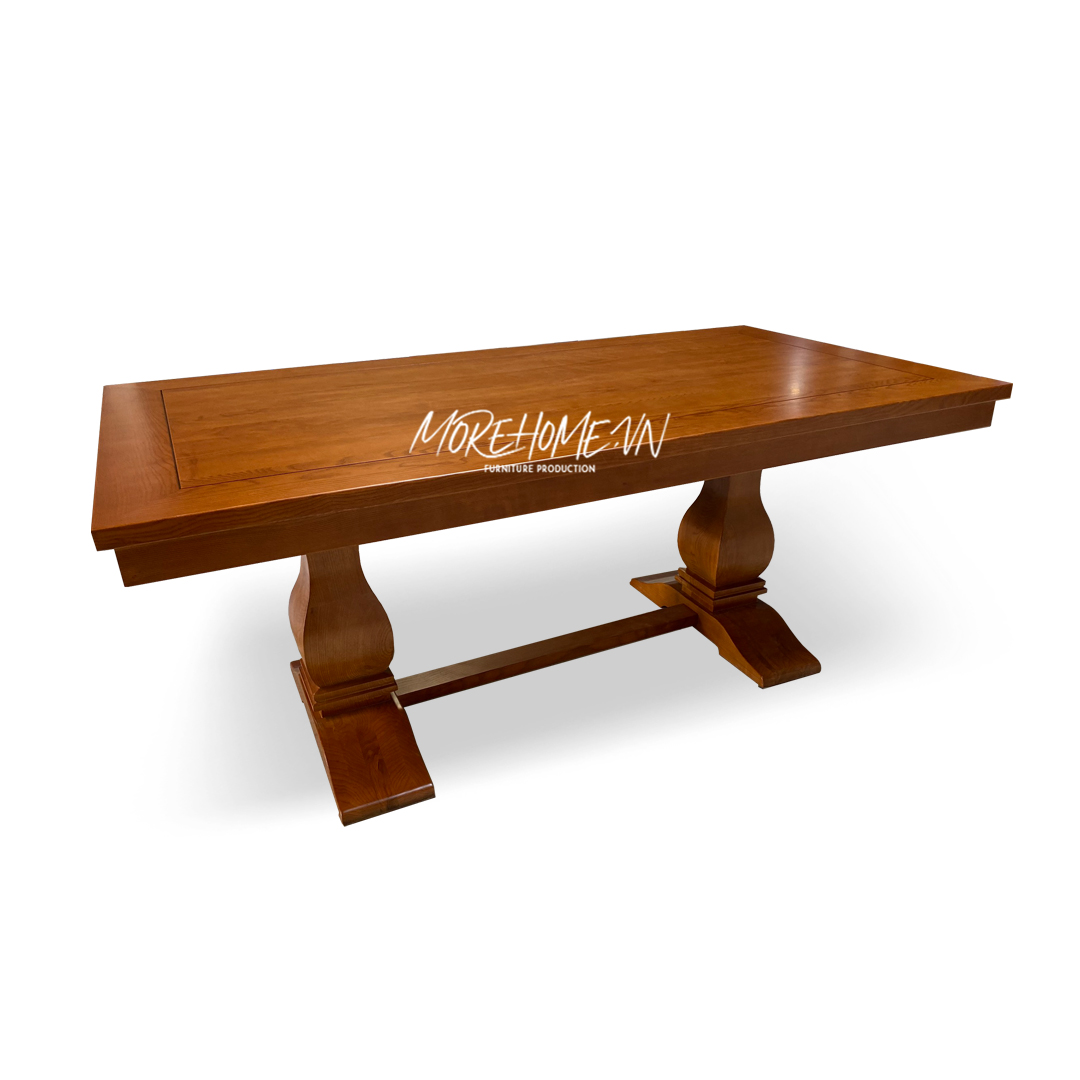 Bàn ăn gỗ tự nhiên cao cấp được nhập khẩu và gia công thẩm mỹ, cùng với độ bền bỉ của nó, sẽ tạo nên một không gian phòng bếp sang trọng.